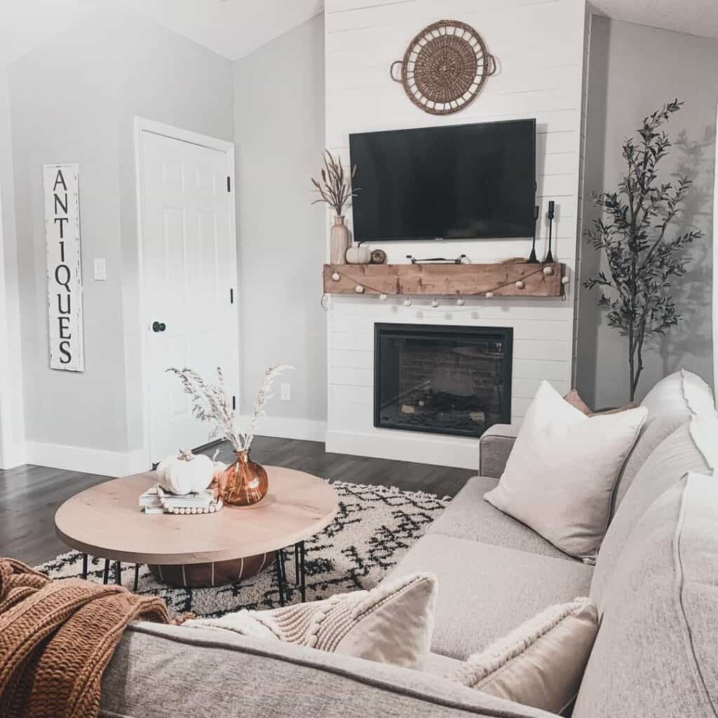 Modern Farmhouse Living Room With Gray Sofa