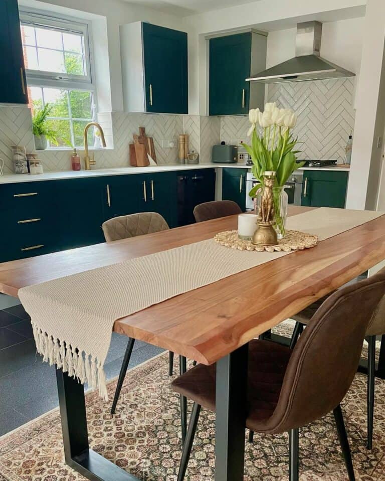 Modern Kitchen With Wooden Dining Table