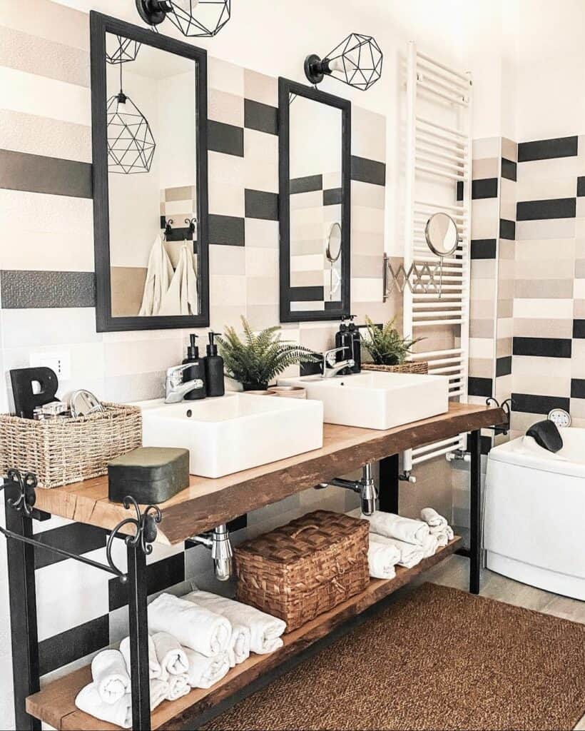 Modern Master Bathroom With Color-blocked Tile