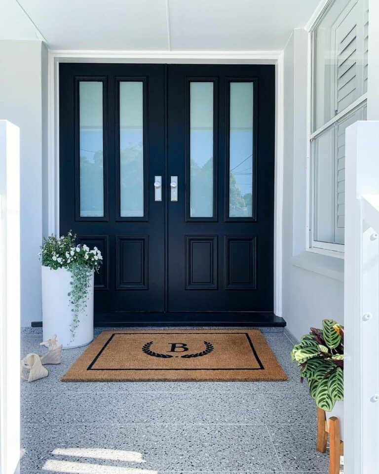 Modern Patio With Black Front Doors