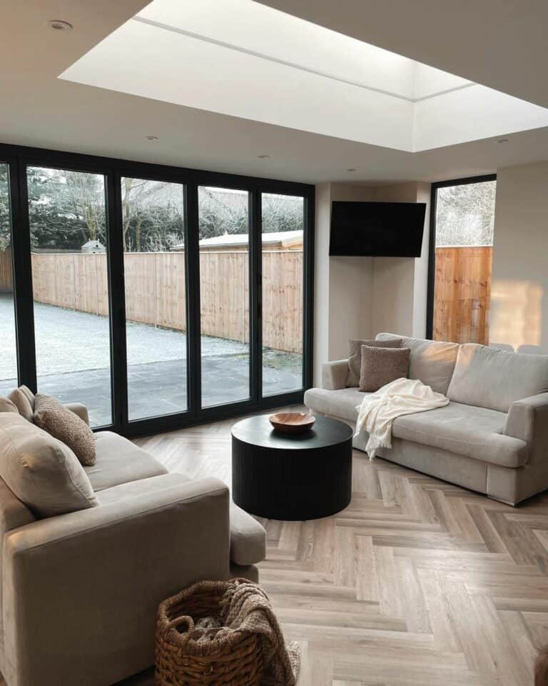 Modern Scandinavian Living Room With Sliding Windows