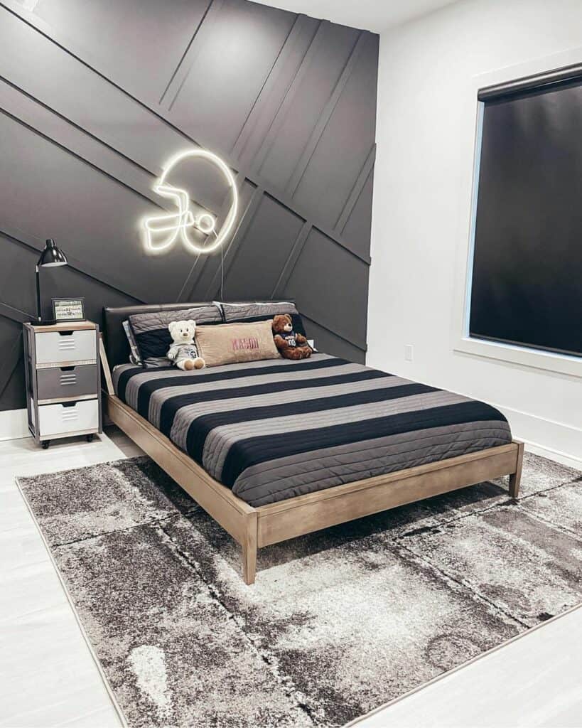 Modern Teenage Guy Room With Gray Geometric Wall