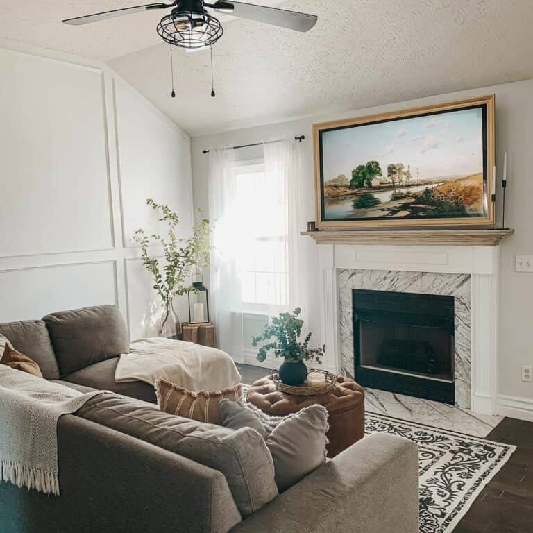 Modern Vintage Living Room With Framed Painting
