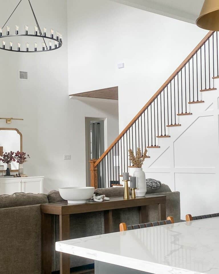 Modern White and Wood Living Room With Gold Accents