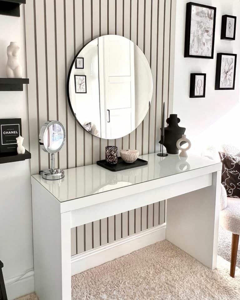 Monochrome Dressing Room With Gray Accent Wall
