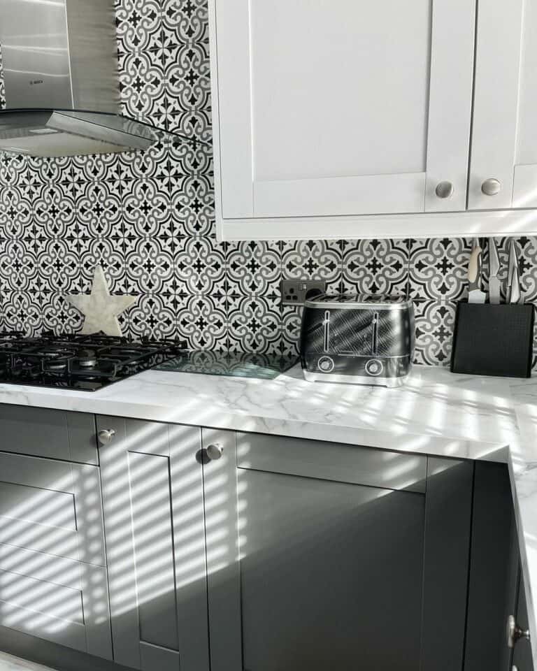 Monochrome Kitchen With Patterned Wall Tiles