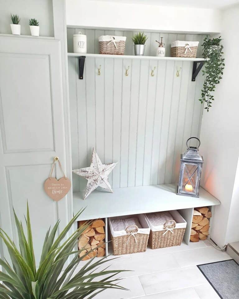 Mudroom Bench With Light Gray Beadboard