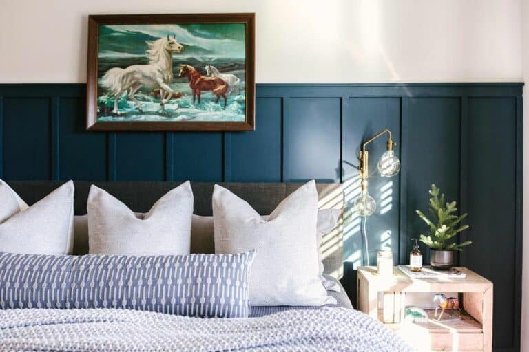 Navy Blue Board and Batten Paneling in Colorful Bedroom