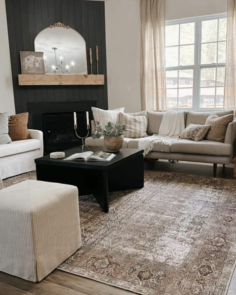 Netural Living Room With Black Fireplace Soul & Lane