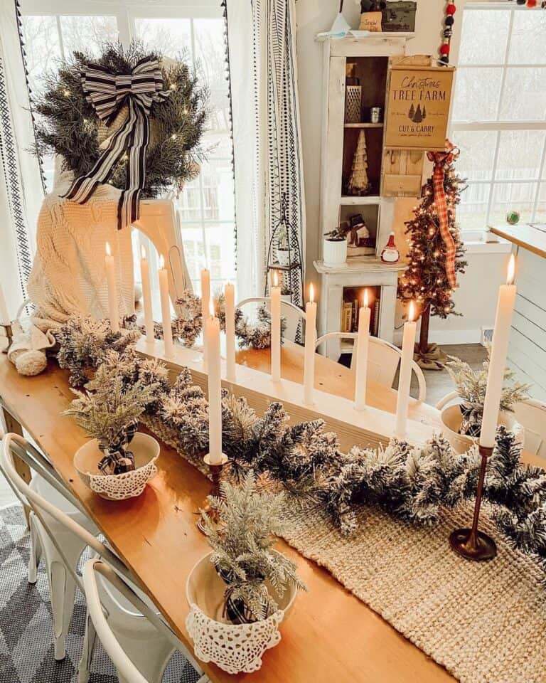 Neutral Christmas Setting With Flocked Garland