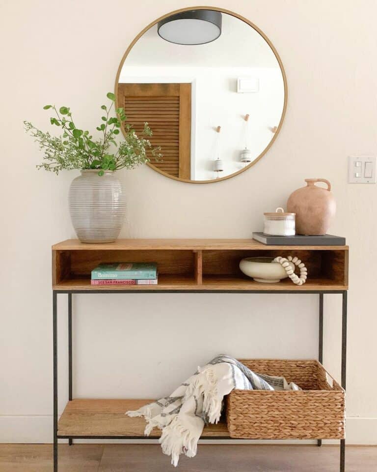 Neutral Entryway With Wooden Console Table