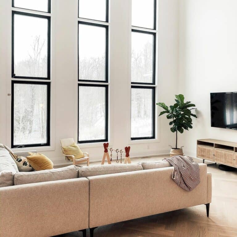 Neutral Living Room With Vertical Windows