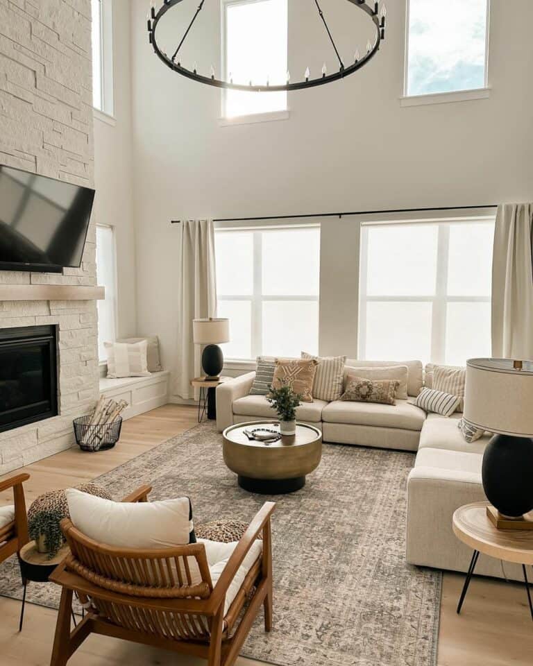 Neutral Living Room With White Sectional Sofa