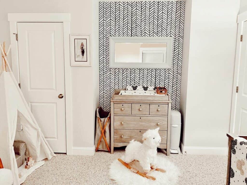 Nursery With White and Black Chevron Wallpaper Accent Wall