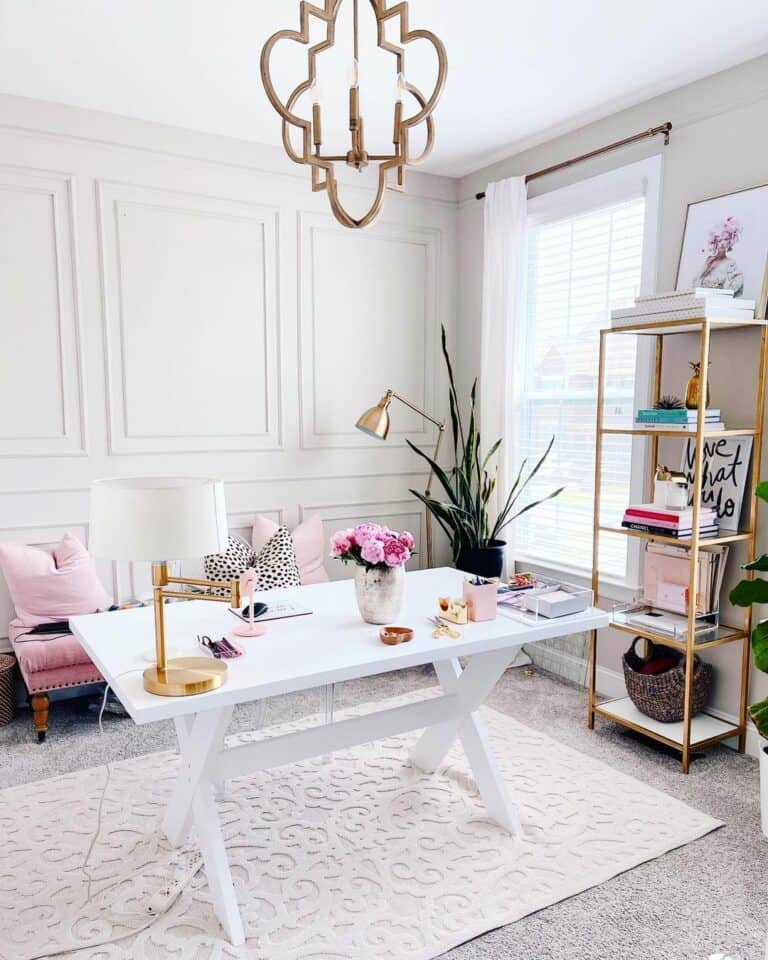 Office With Gold and Pink Accents