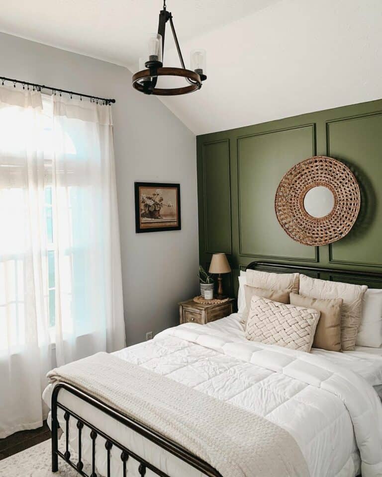 Olive Green Feature Wall With Picture Frame Molding