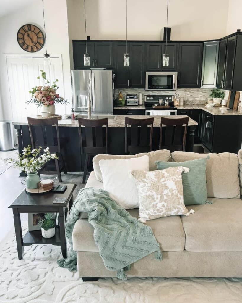 Open Kitchen With Sage Green Décor