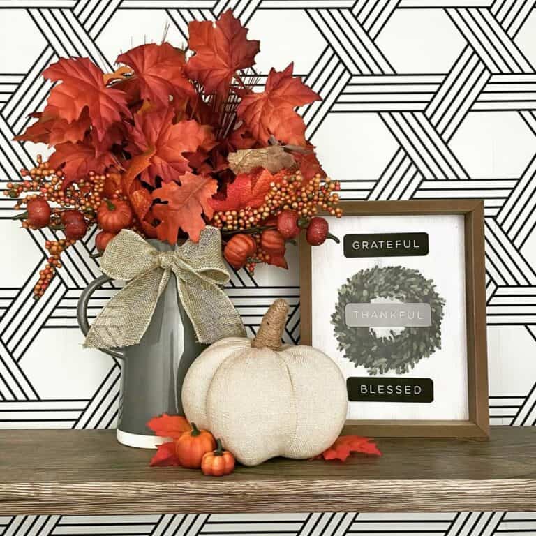 Orange Leaves Paired With Geometric Wallpaper
