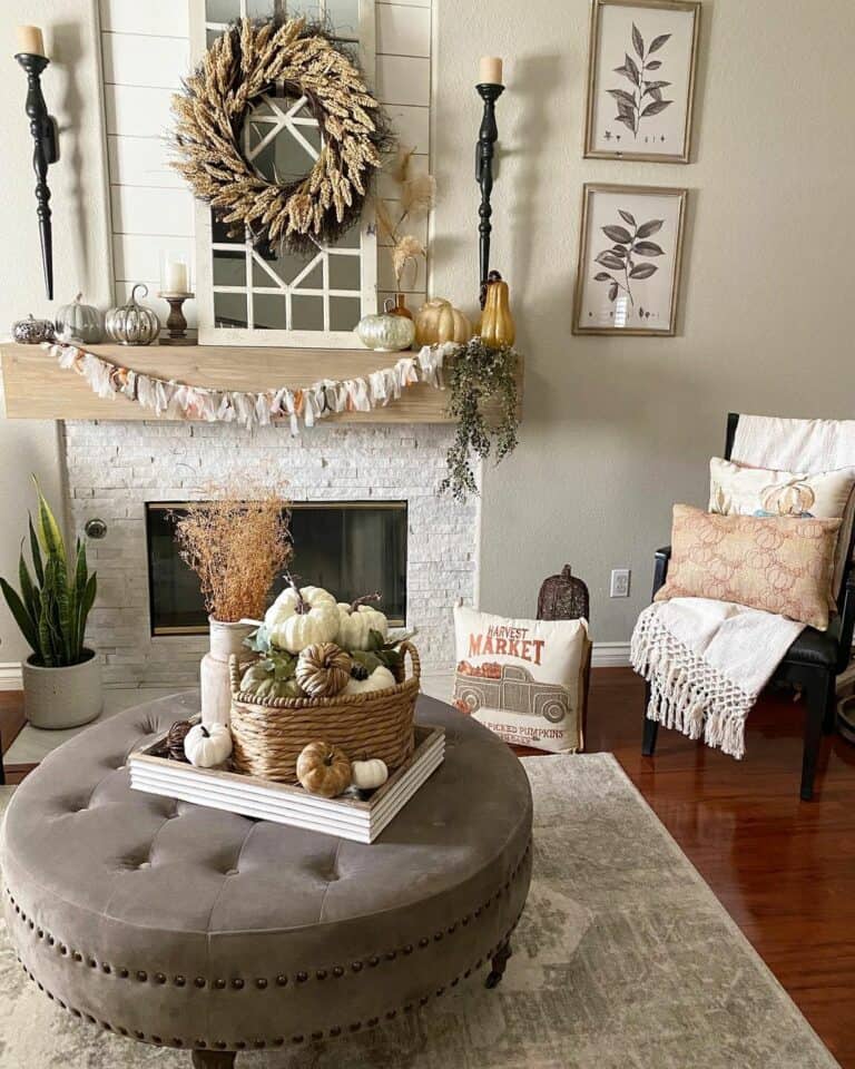 Oversized Ottoman Coffee Table With Pumpkin Centerpiece