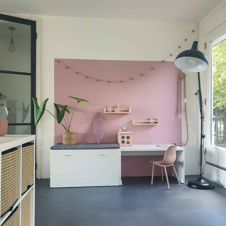 Pink Accent Wall for Kid's Study Area