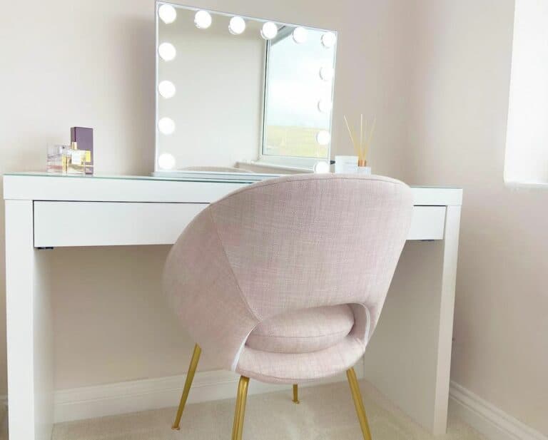 Pink Velvet Chair and Hollywood-style Mirror