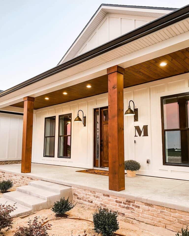 Pot Lights Illuminate a Farmhouse Porch