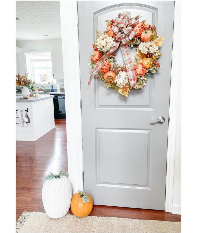 Pumpkin Wreath on Gray Interior Door