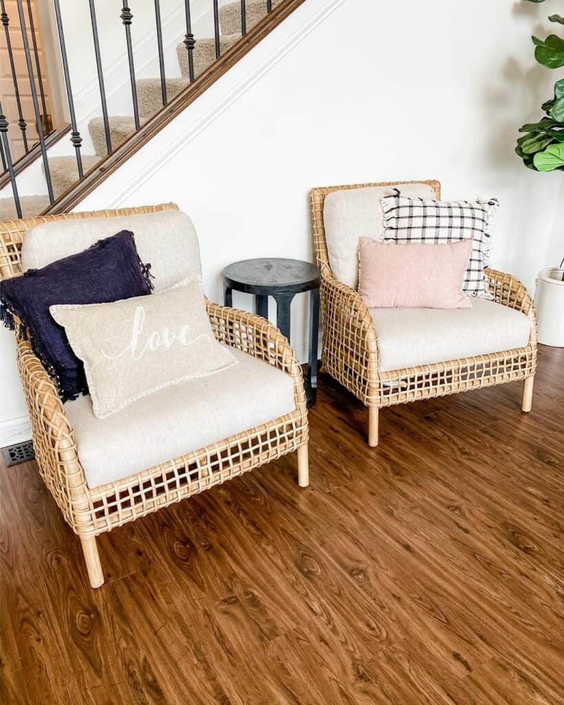 Rattan Furniture With Dark Wood Floors