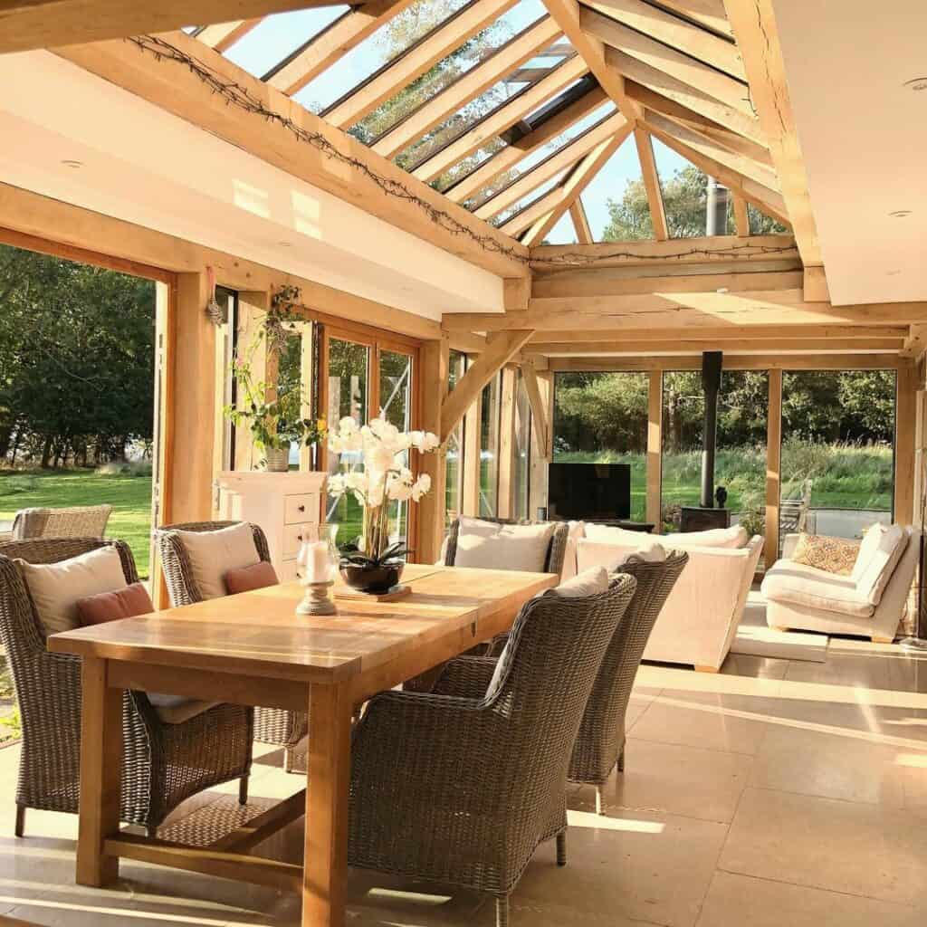 Rustic Dining Room Extension With Skylight Roof