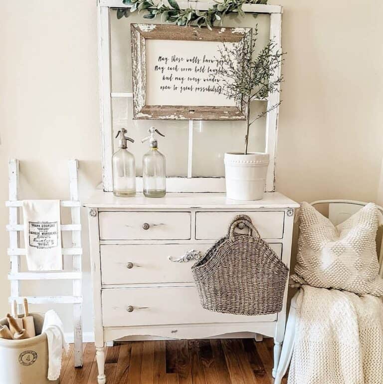 Rustic White Dresser With White Decorative Window