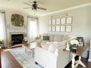 Rustic White Living Room With Tobacco Basket