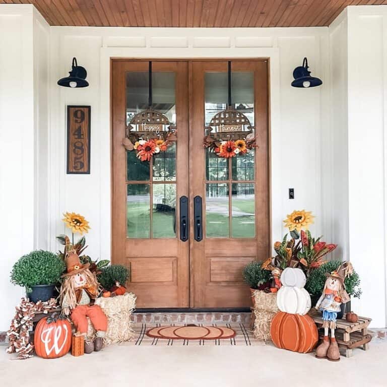 Rustic White Porch With Wall Lamps