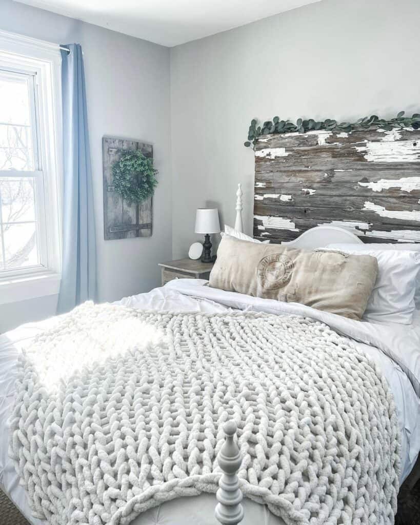 Rustic Wood Bed With Chunky Knit Blanket