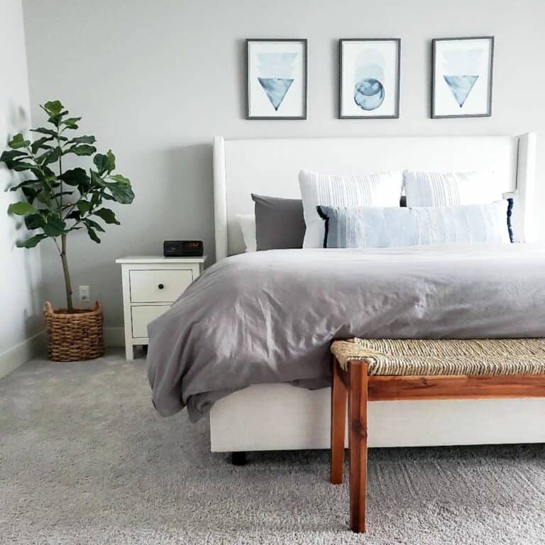 Simple Gray Bedroom With Rattan Accents