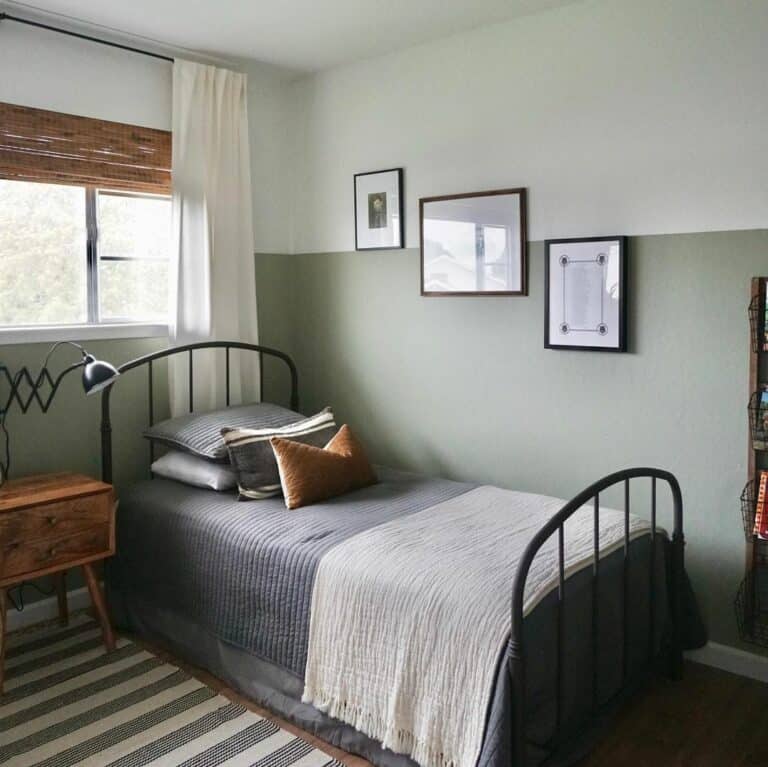 Simple Two-toned Bedroom With Natural Wood Nightstand