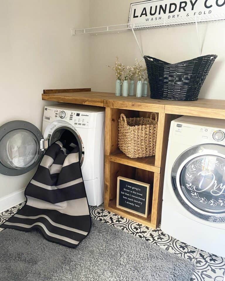 Small Laundry Room With Stained Wood Counter