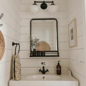 Small White Shiplap Cottage Bath