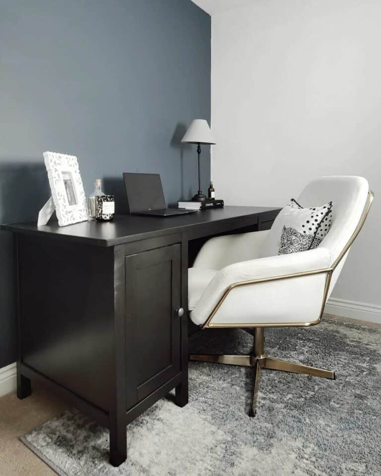 Sophisticated Office With Muted Blue Accent Wall