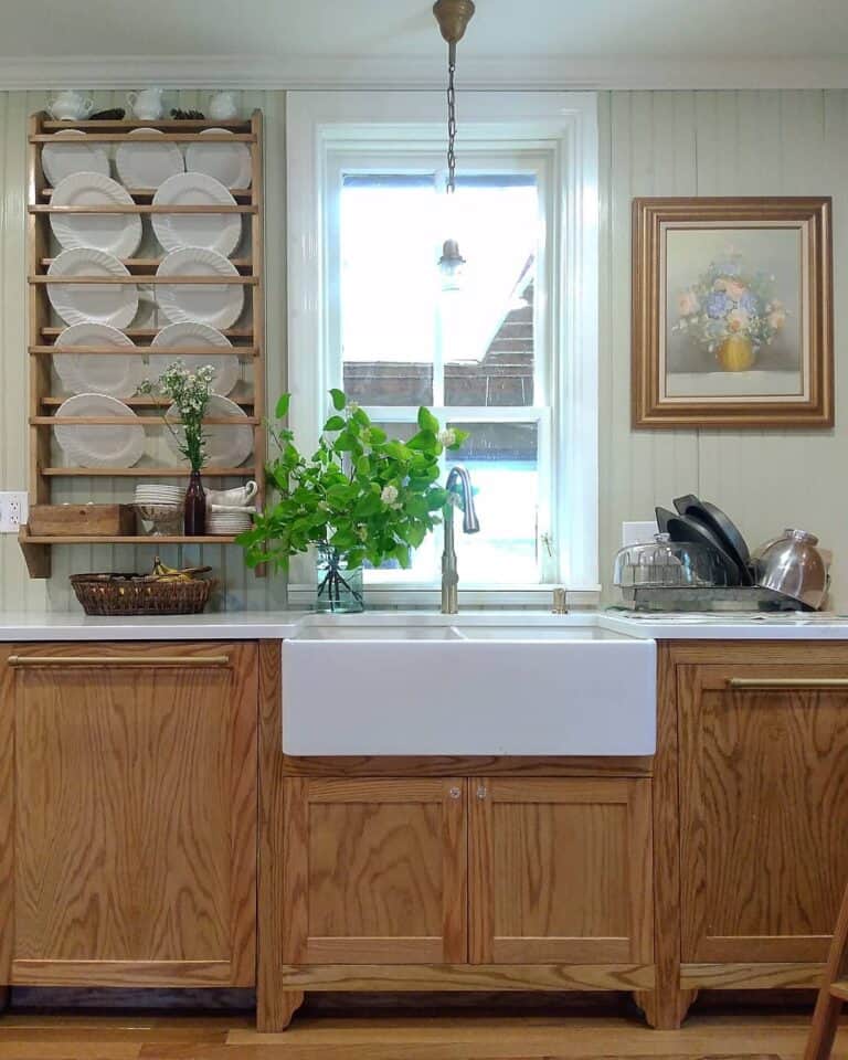 Stained Wood Country Kitchen Cabinets