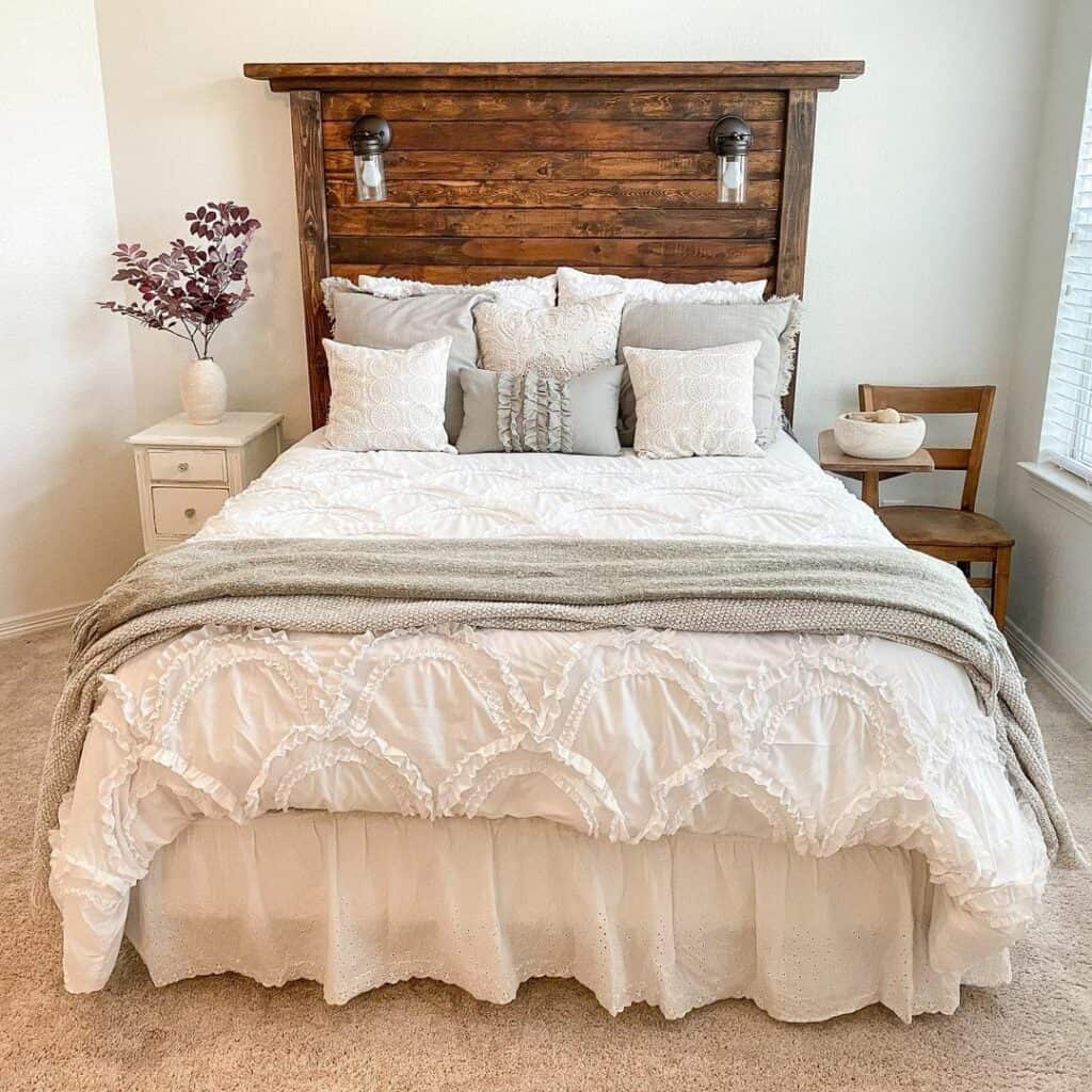 Stained Wood Rustic Farmhouse Bed