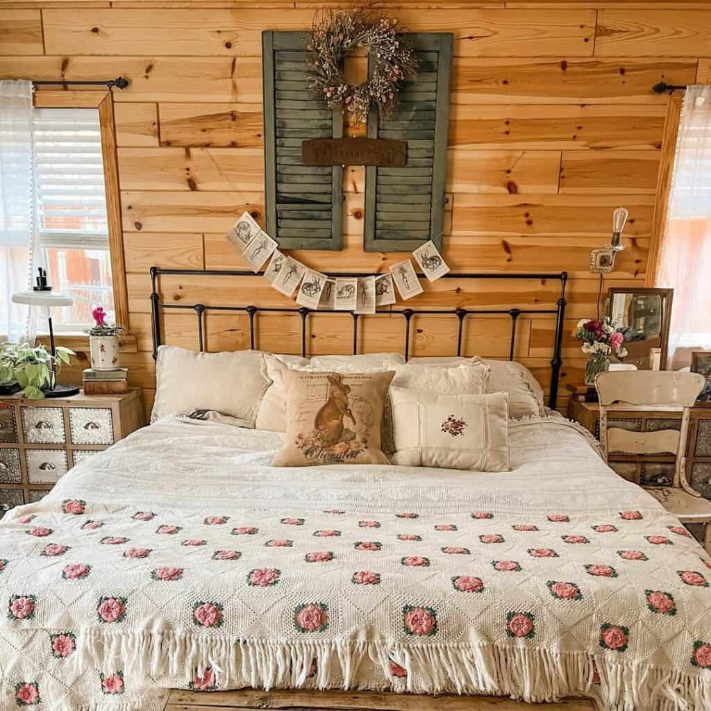Stained Wood Shiplap Cottage Bedroom