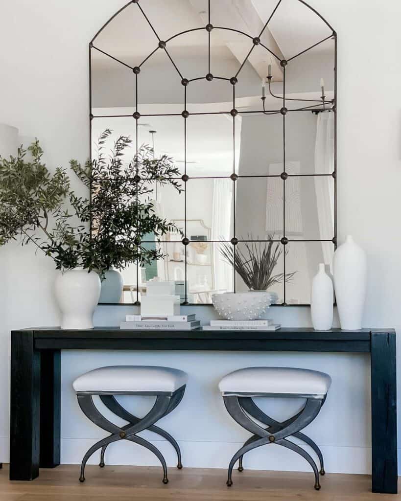 Statement Mirror in Black and White Entrance