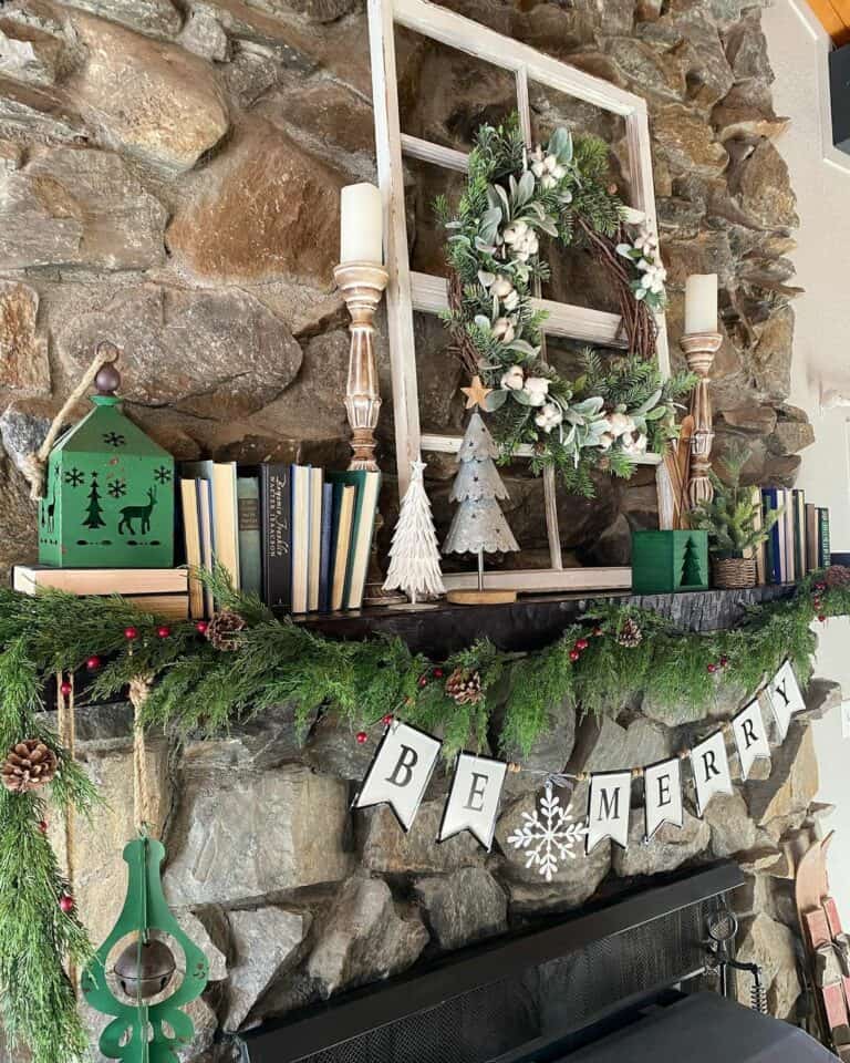 Stone Fireplace With Christmas Accents