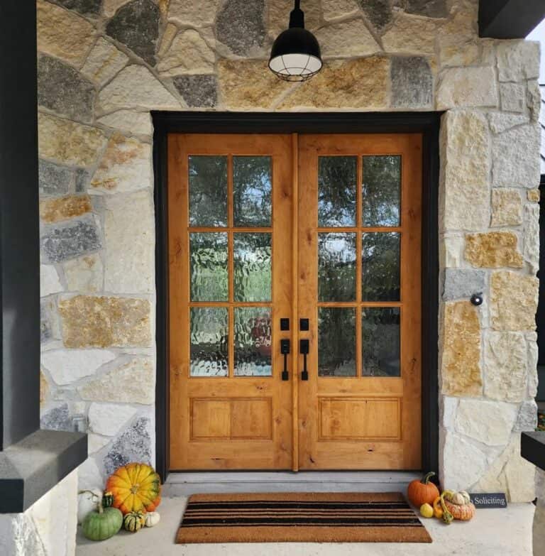 Stone Front Porch With Fall Décor