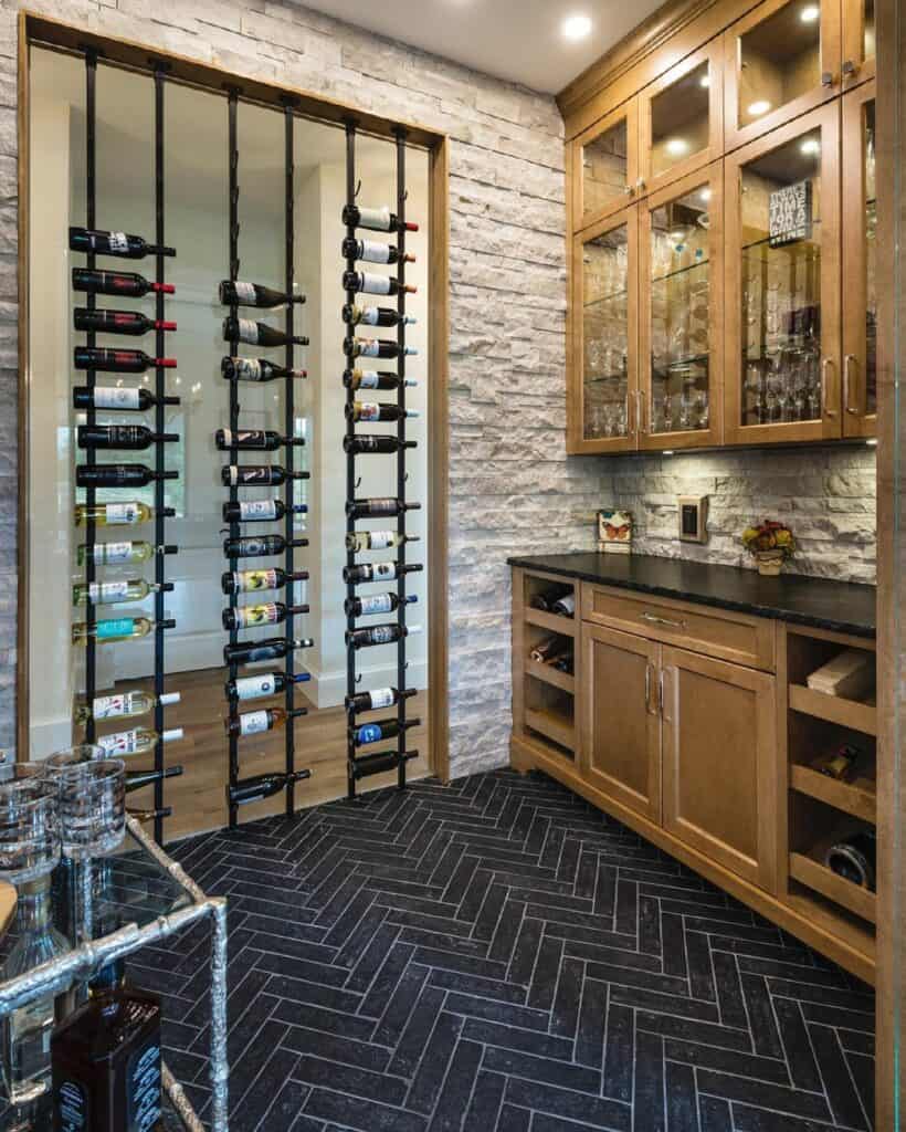Stone and Black Tile Wine Room
