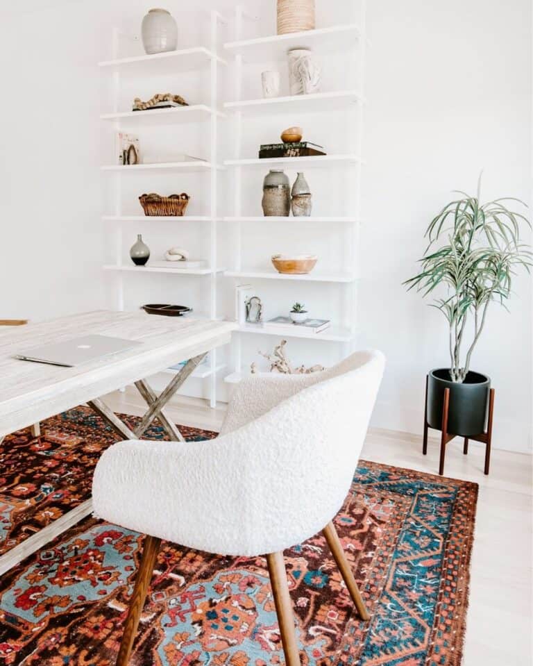 Study Room With White Boucle Chair