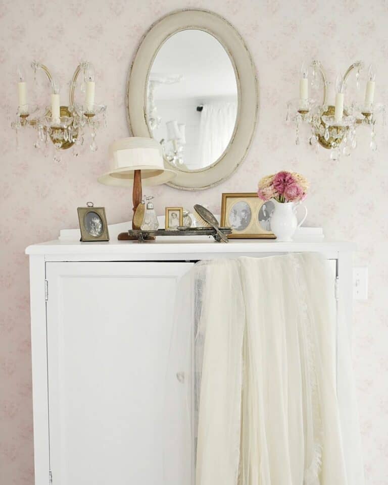 Subtle Wallpaper and Embellished Sconces