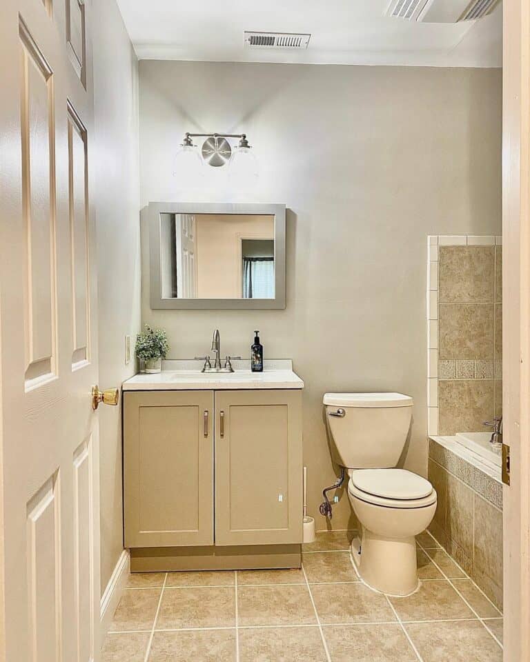 Tan Bathroom Floor Tiles in Neutral Bathroom