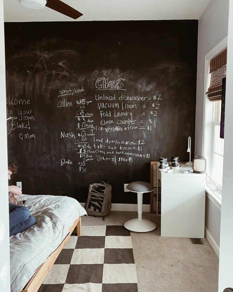 Teenage Boy's Room With Chalkboard Wall