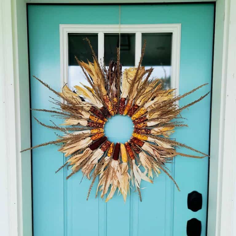 Turquoise Door With Indian Corn Wreath